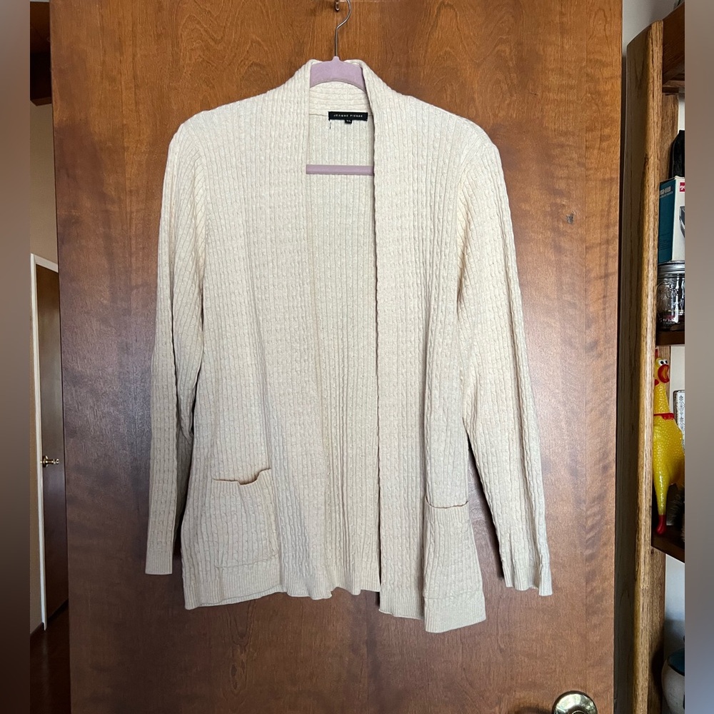 JEANNE PIERRE Cream Ribbed Cardigan